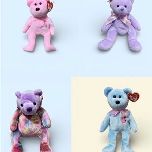 Ty Beanie Babies Plush Bears — Pink, Lavender, Multicolor Tie-Dye, Light Blue